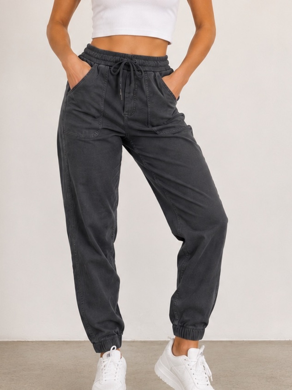 Athleta Washed Charcoal Drawstring Joggers